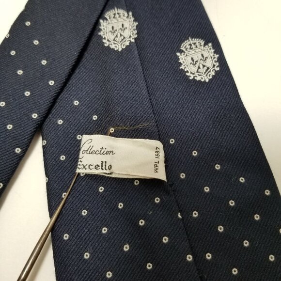 Vintage Excello Tiffany Collection crest embroidery tie navy 4.25" wide 55" long - Picture 6 of 8